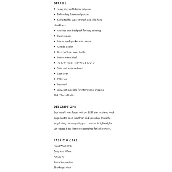 NWT HANNA ANDERSON Star Wars Darth Vader Lunch Bag - Picture 4 of 4